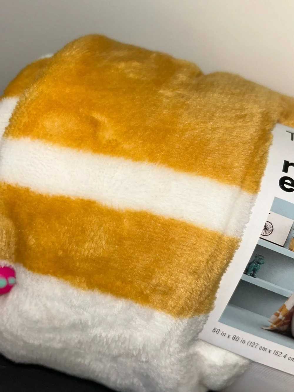 Room Essentials Gold and White Striped Plush Throw Blanket
